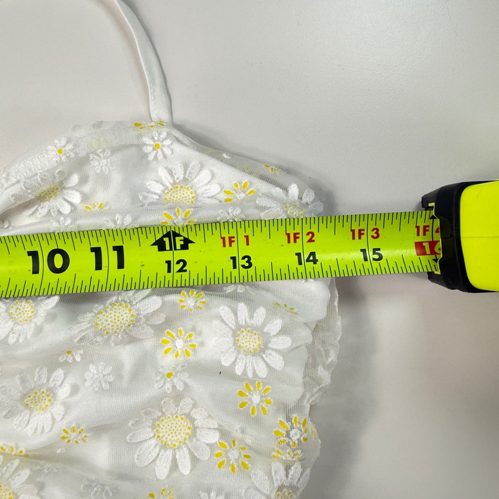 Zara White‎ Floral Mesh Top Sheer Ruched Crop Camisole Boho Summer Womens Small - Picture 7 of 10